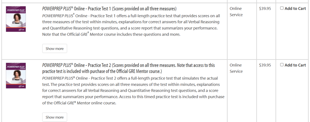 Image of paid 2 practice test at ets website