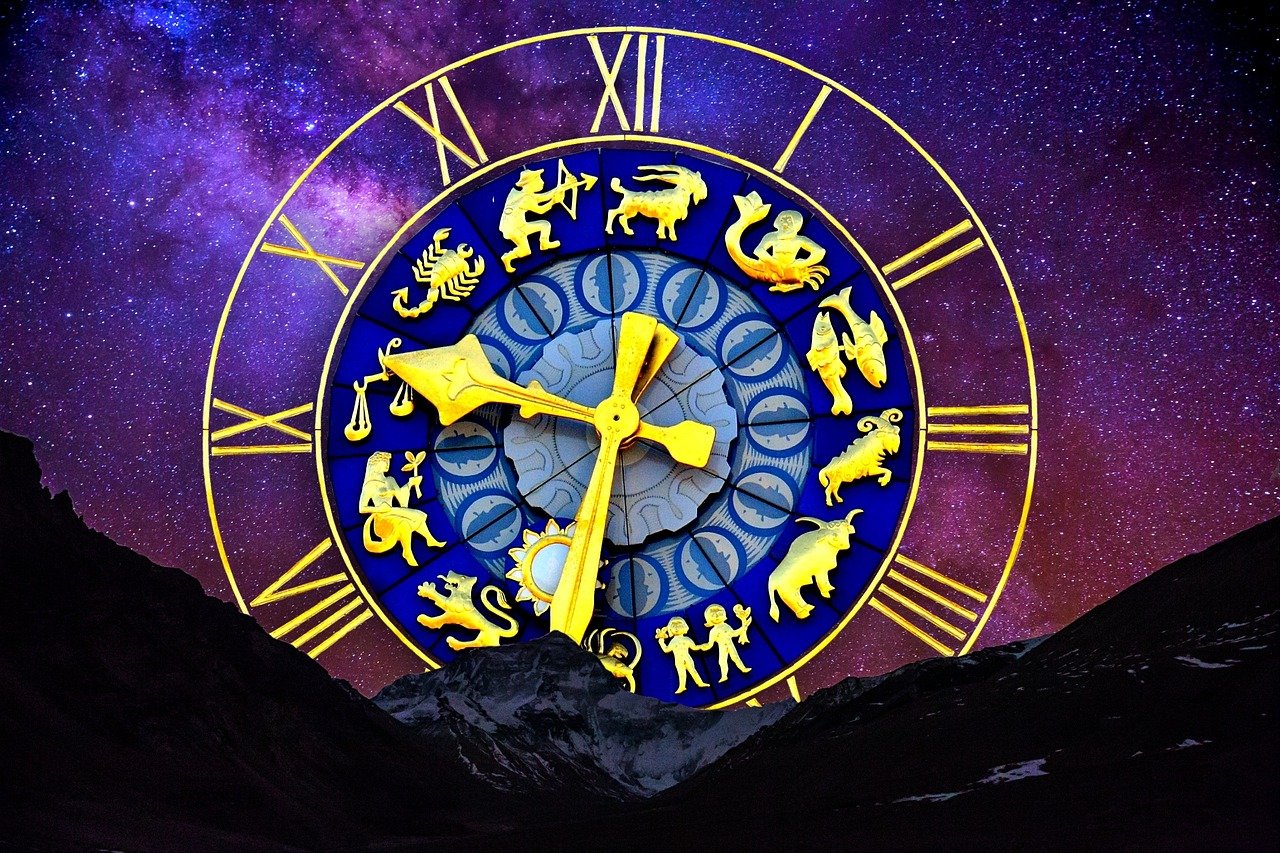 astrology symbols show in a clock