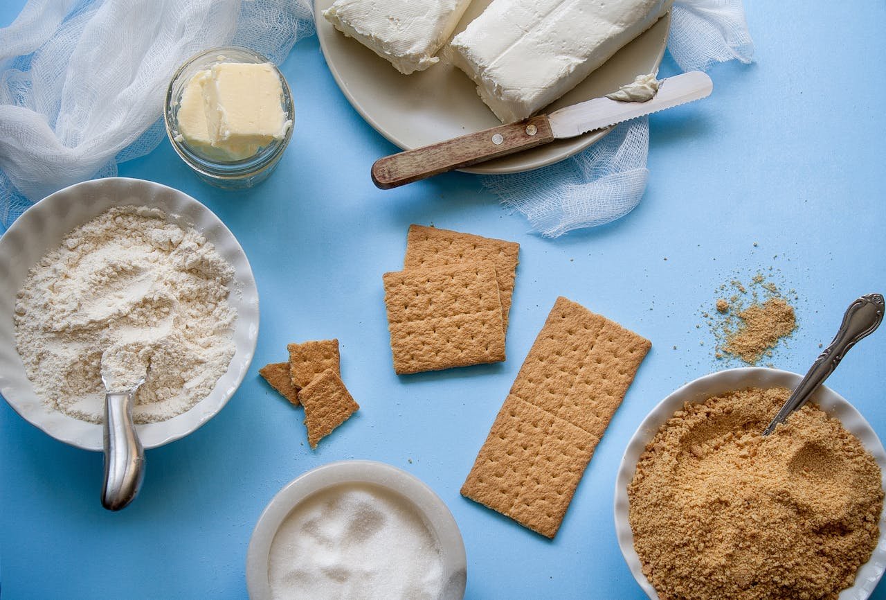 Brown crackers with butter at the table