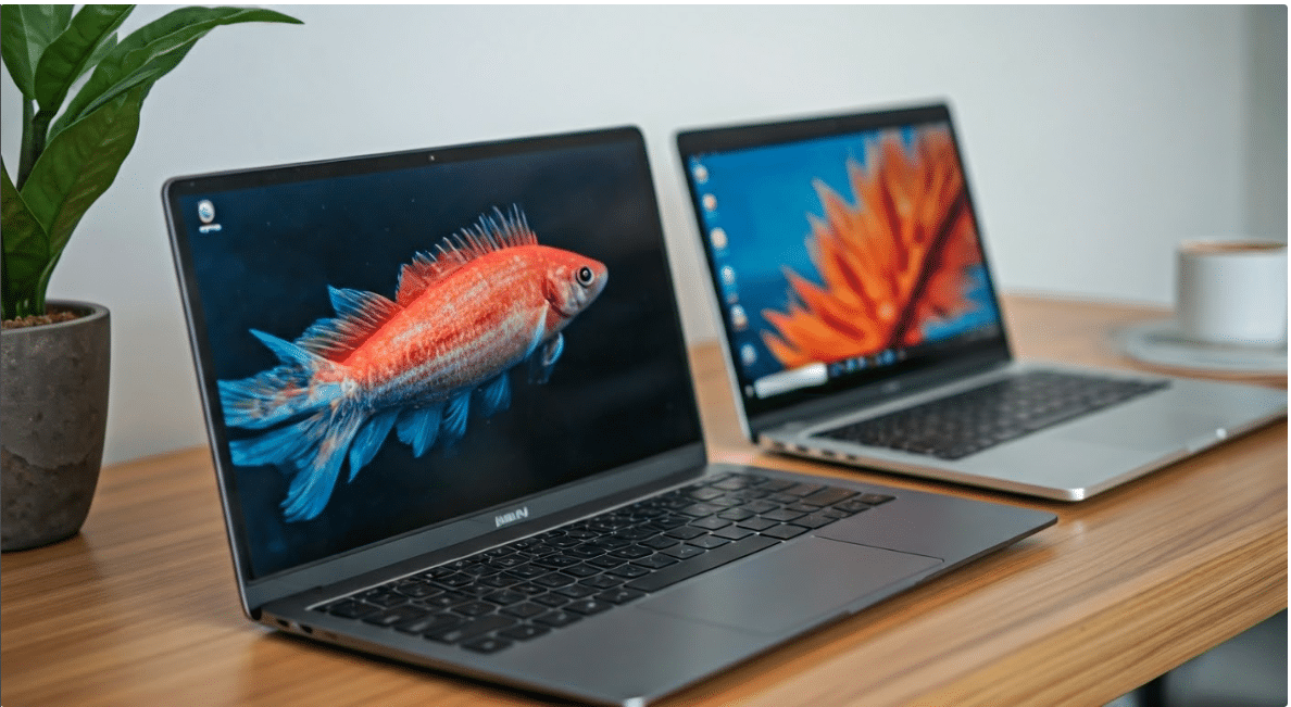 2 laptops on a table