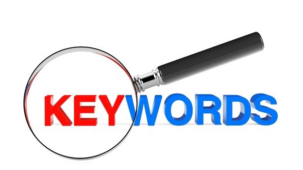 searching competitors keyword with magnify glass where key word in red and words in blue color