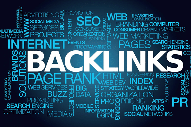 a black cover photo where backlinks in bold and large white letter and some other letters surrounding the backlinks letter