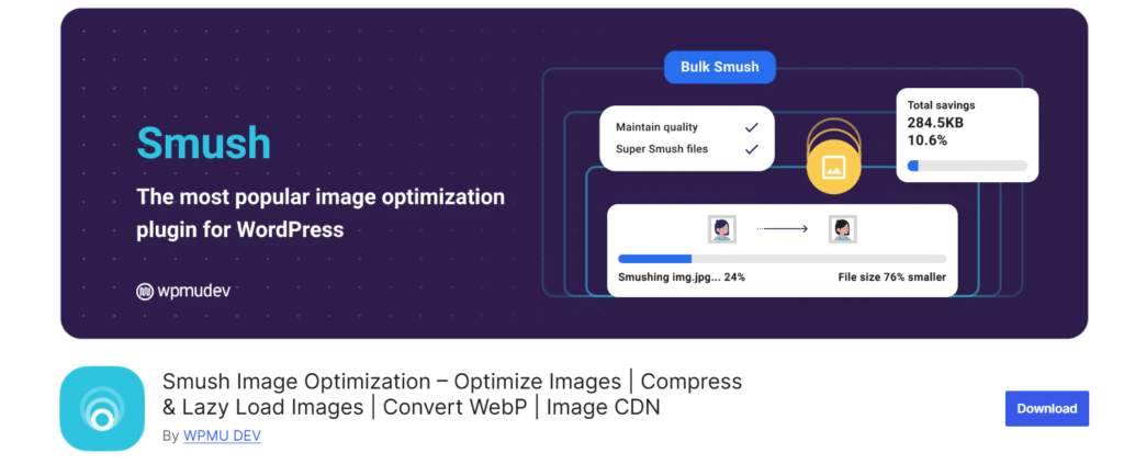 smush WordPress speed increasing plugin