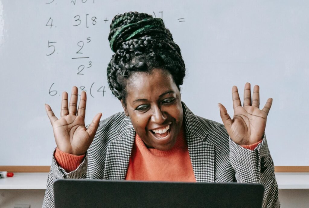 Woman teaching whole number fraction